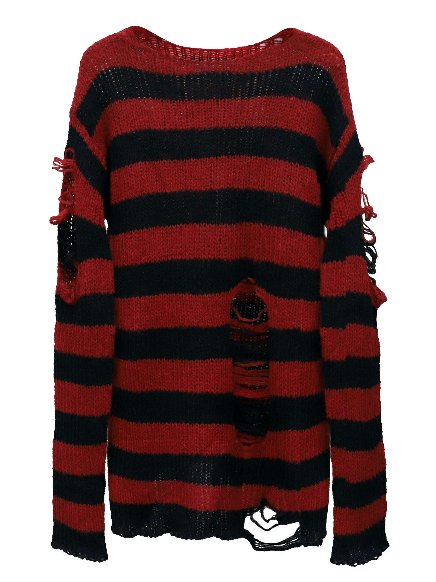 Gothic Striped Ripped Knitted Sweater