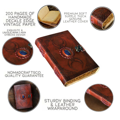 Tripple Moon Blue Lapiz Embossed Vintage Leather Journal