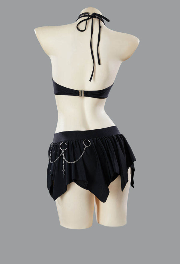 Gothic Broken Heart Two Piece Shaped Swimsuit with Choker