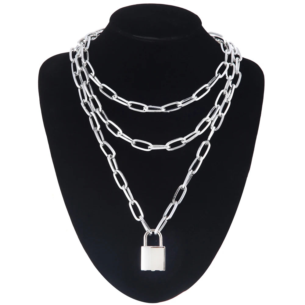 Multi-Layered Padlock Chain Necklace