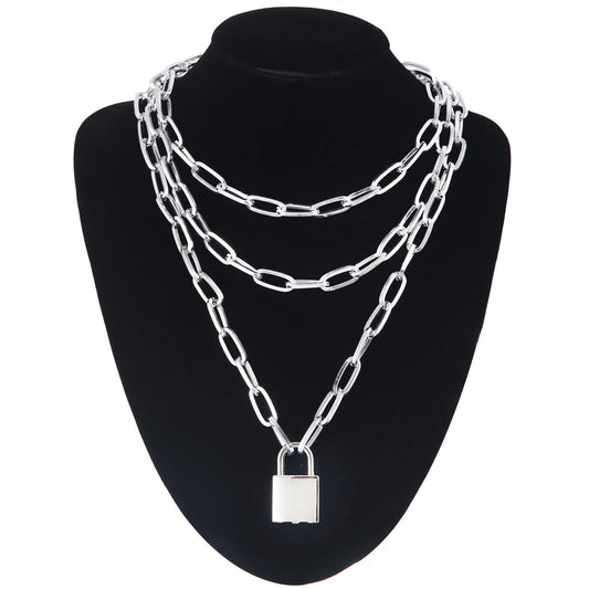 Multi-Layered Padlock Chain Necklace