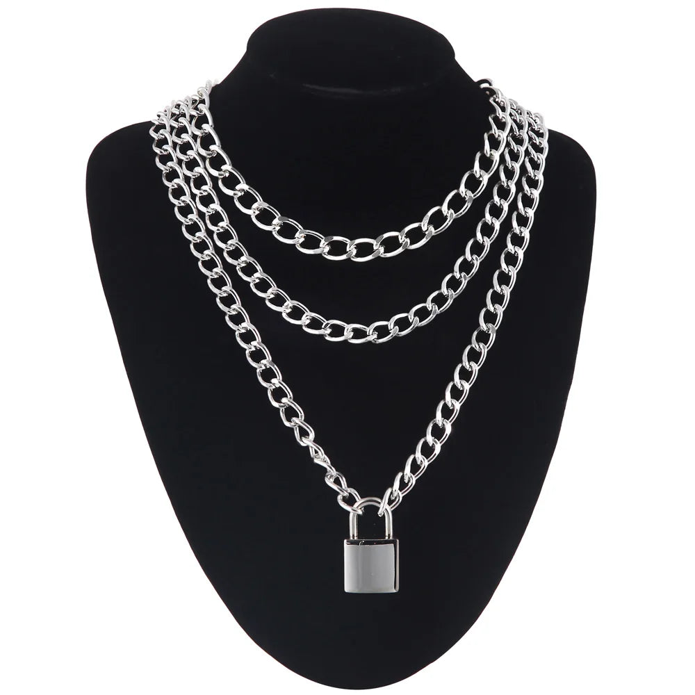 Multi-Layered Padlock Chain Necklace