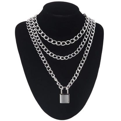 Multi-Layered Padlock Chain Necklace