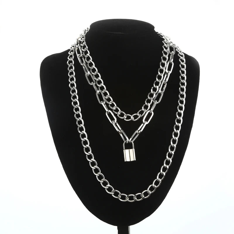 Multi-Layered Padlock Chain Necklace