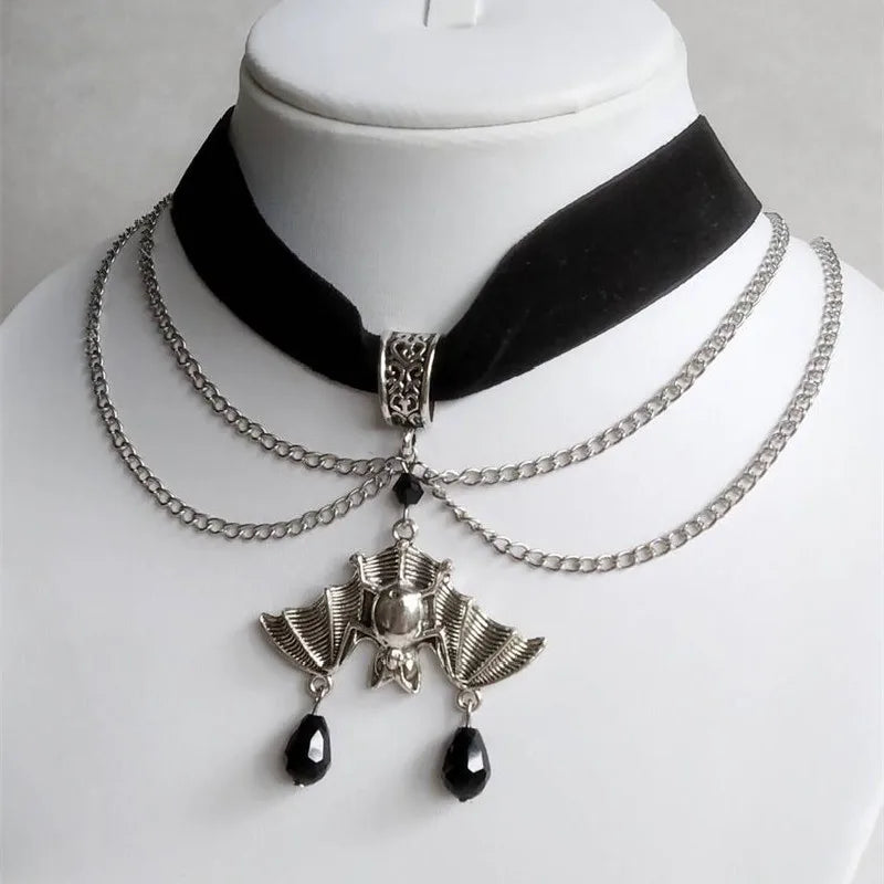 Hanging Bat Multi-Layered Choker Necklace