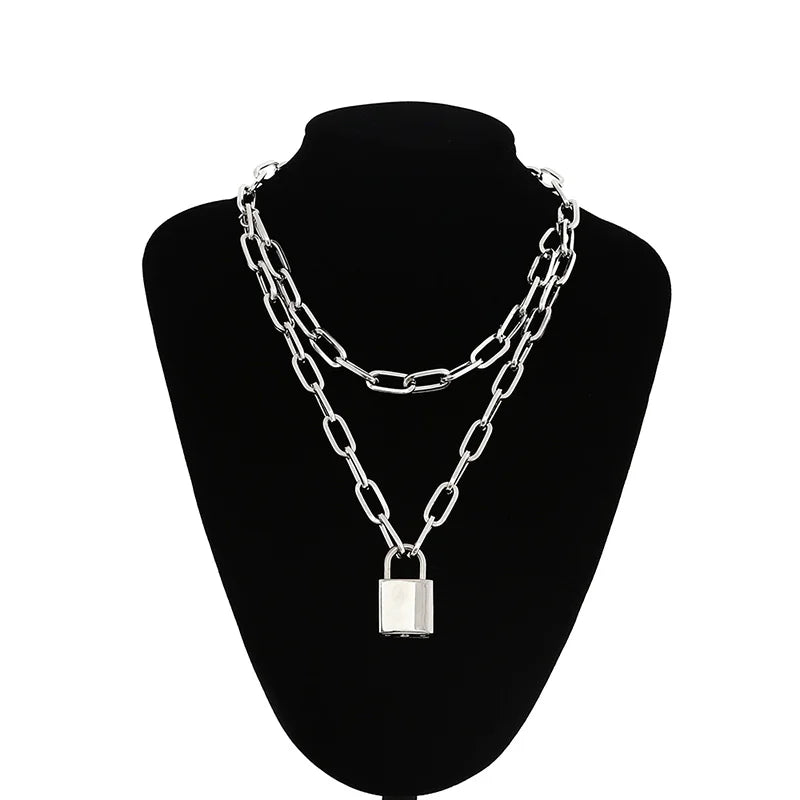 Multi-Layered Padlock Chain Necklace