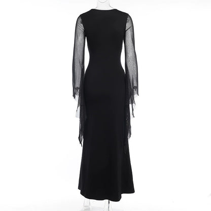 Long See Through Bell Sleeve Leg Slit Gothic Dress