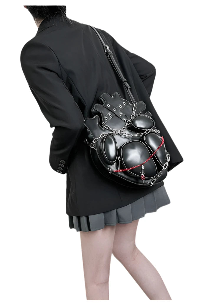 Dark Heart Chained Gothic Shoulder Bag or Backpack