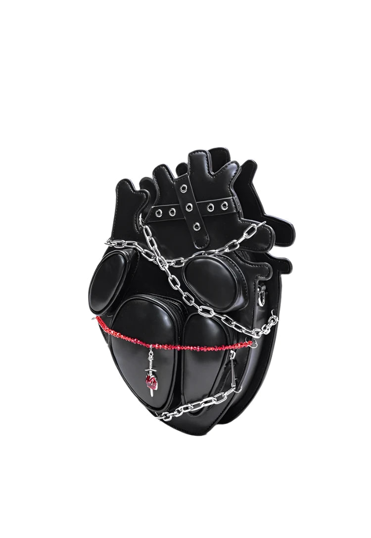 Dark Heart Chained Gothic Shoulder Bag or Backpack