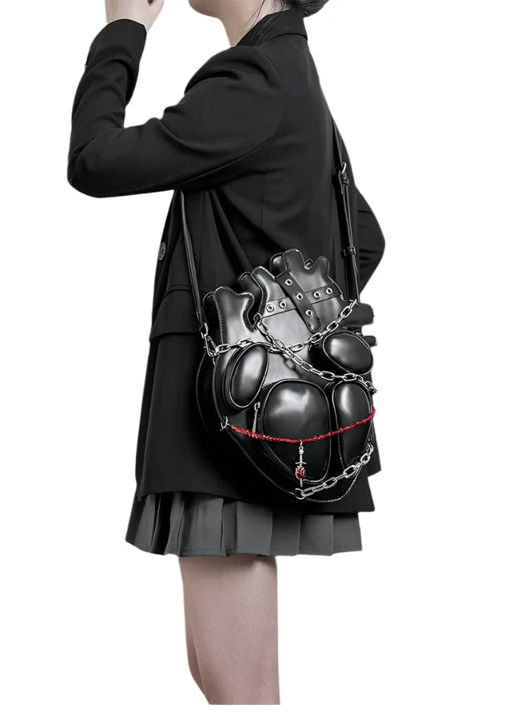 Dark Heart Chained Gothic Shoulder Bag or Backpack
