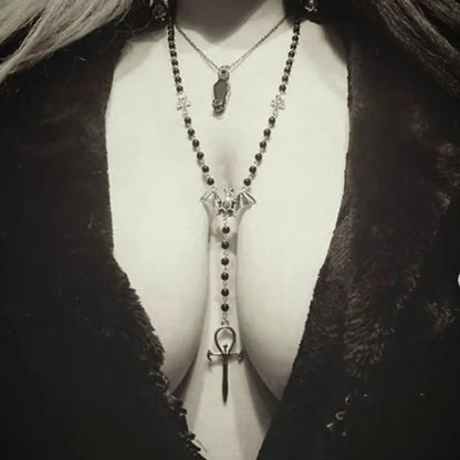 Ankh Bat Rosary Necklace