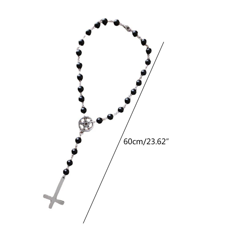 Gothic Inverted Cross Pentagram Choker Rosary