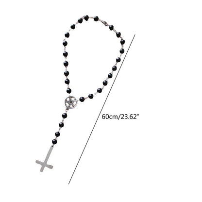 Gothic Inverted Cross Pentagram Choker Rosary
