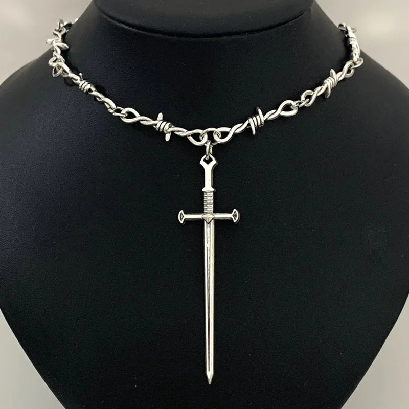Barbed Wire Sword Choker Necklace