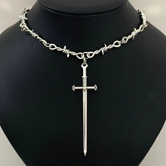 Barbed Wire Sword Choker Necklace