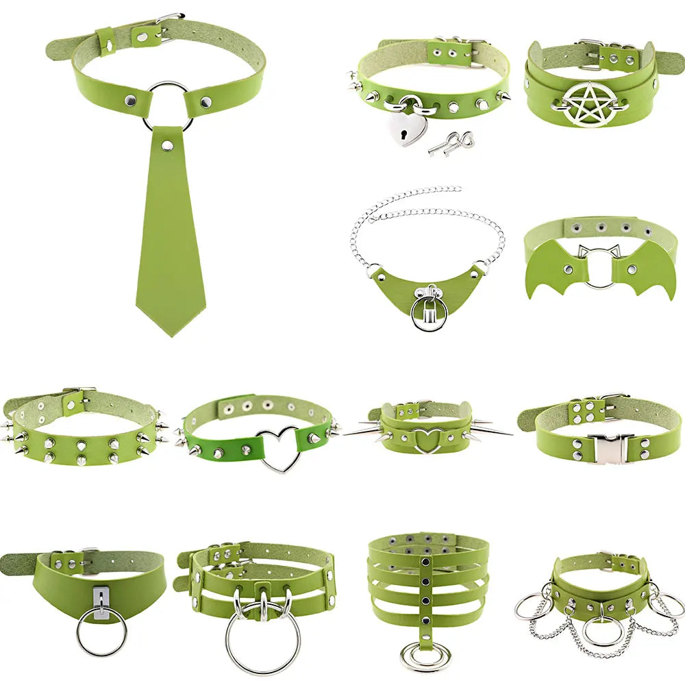 Green Gothic Punk Choker Necklaces