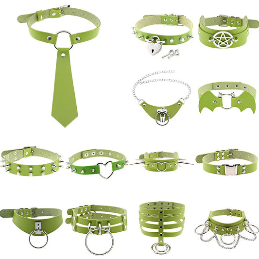 Green Gothic Punk Choker Necklaces