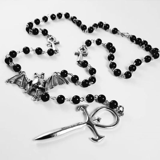 Ankh Bat Rosary Necklace