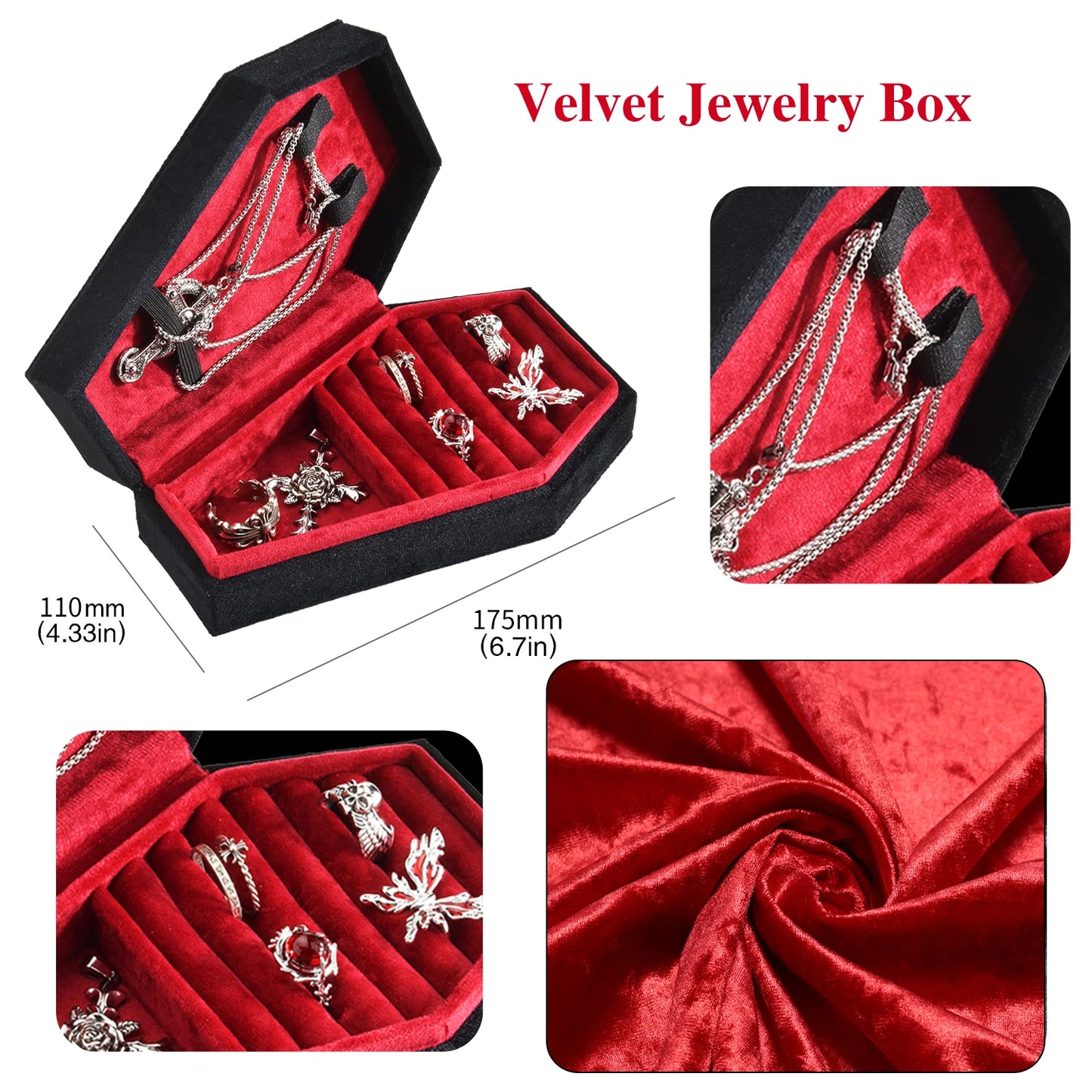 Velvet Coffin Shape Jewelry Box