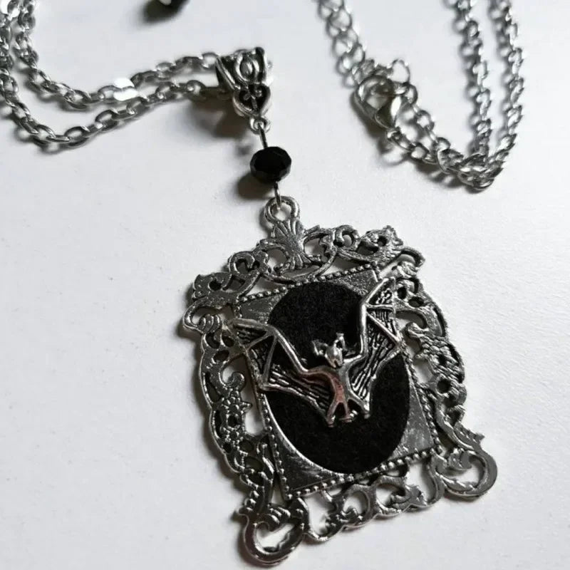 Goth Bat Cameo Pendant Necklace