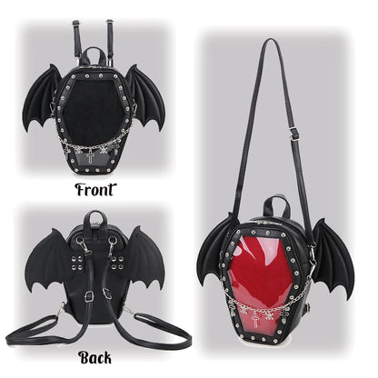 Death Collector Coffin Enamel Pin Collector Bag/Backpack With or Without Wings and Chain