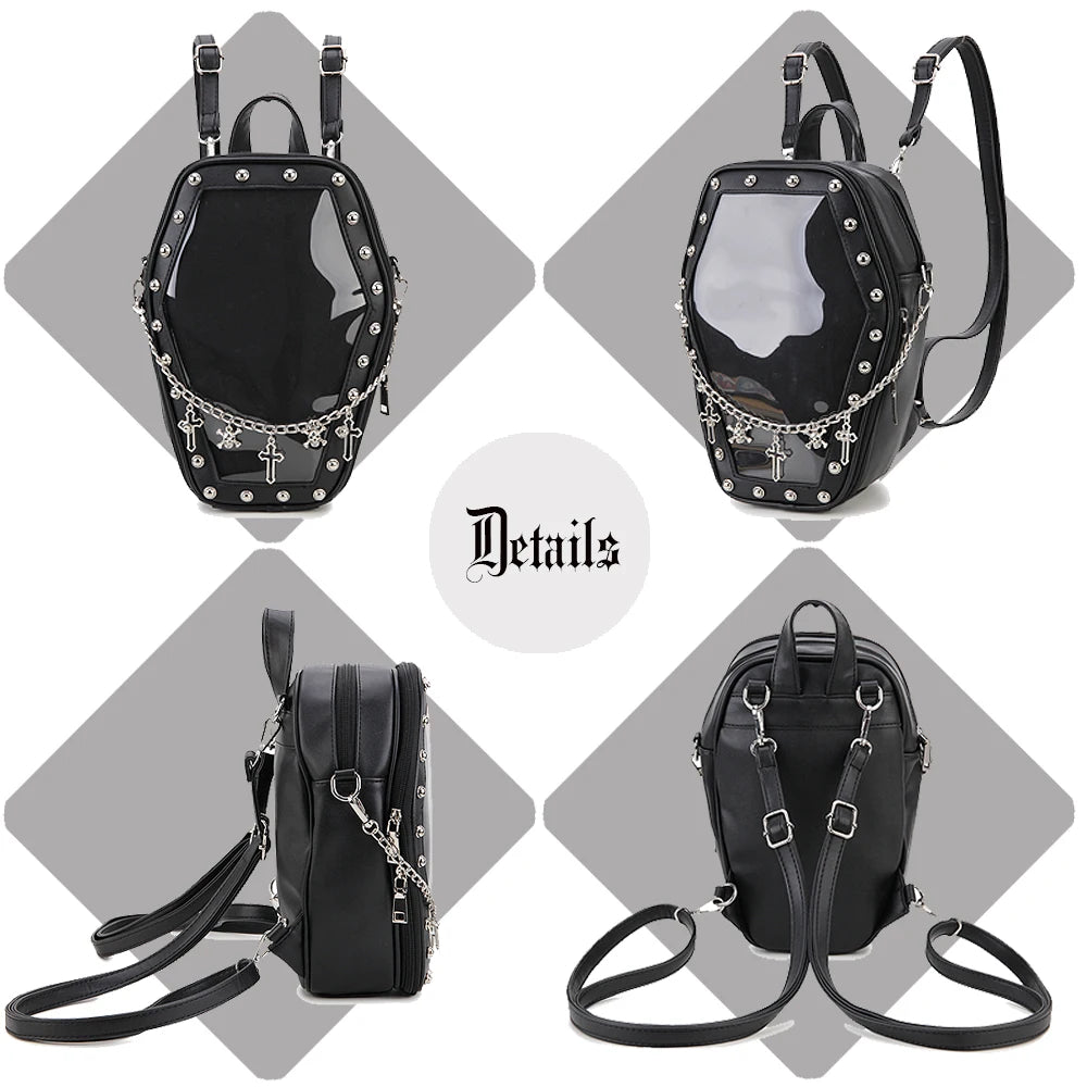 Death Collector Coffin Enamel Pin Collector Bag/Backpack With or Without Wings and Chain