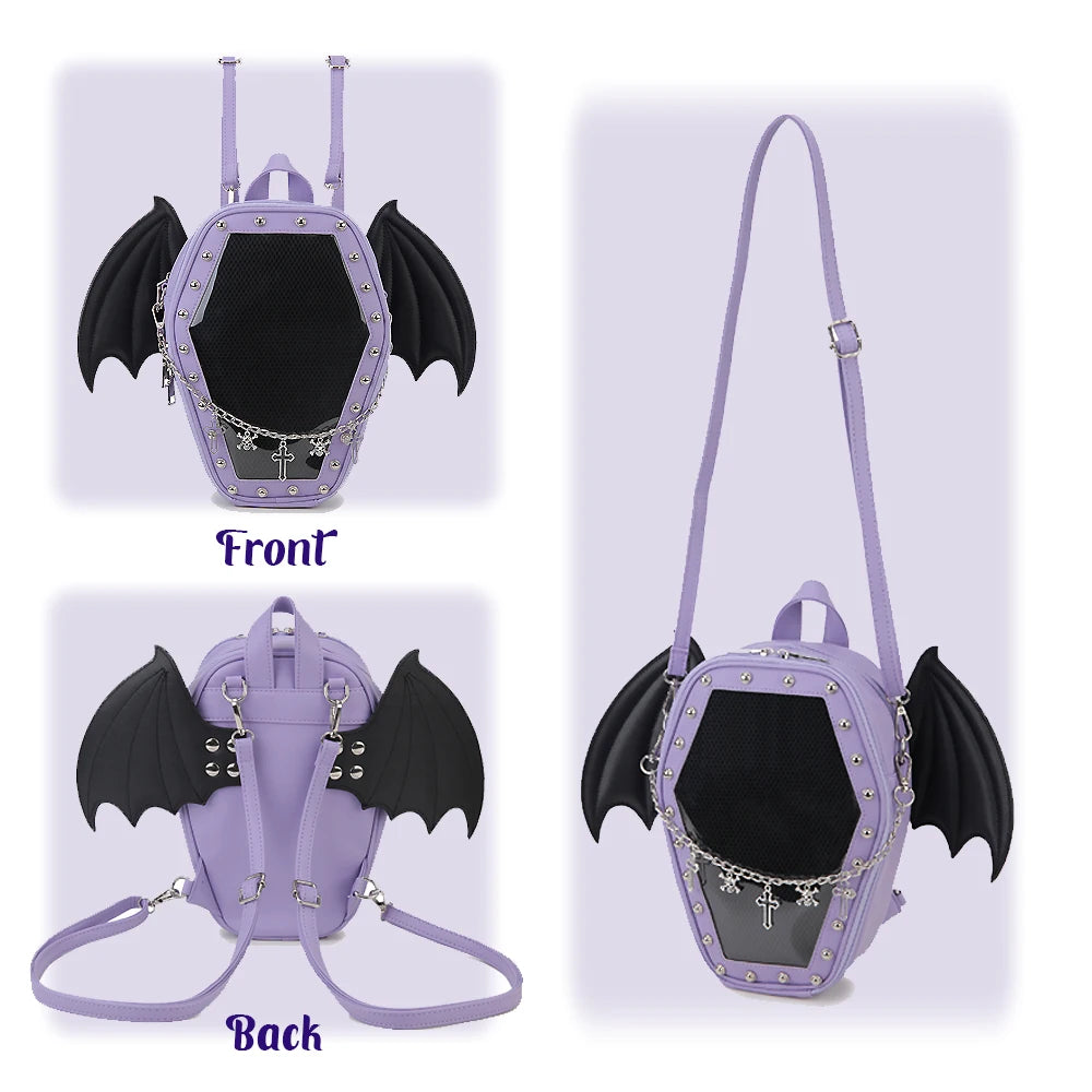 Death Collector Coffin Enamel Pin Collector Bag/Backpack With or Without Wings and Chain