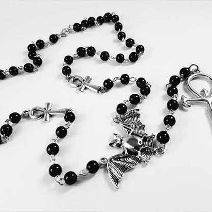 Ankh Bat Rosary Necklace