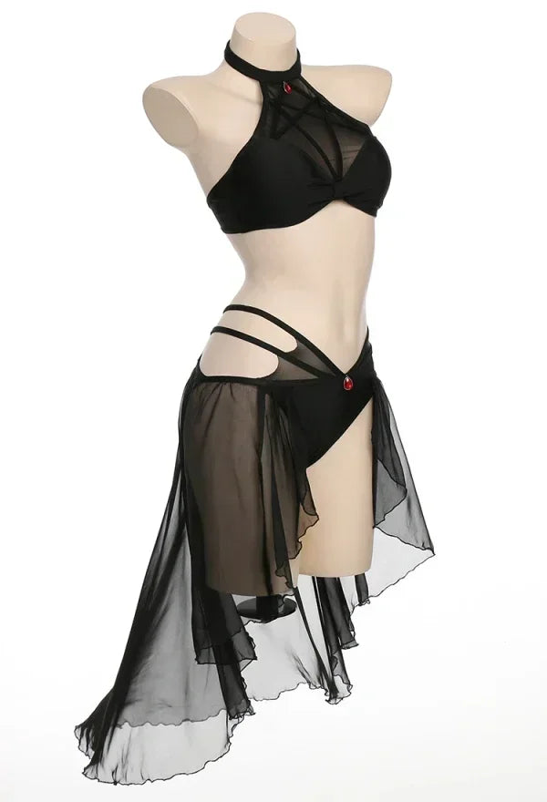 Pentagram Mesh Top and Bottom Two Piece Swimsuit