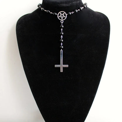 Gothic Inverted Cross Pentagram Choker Rosary