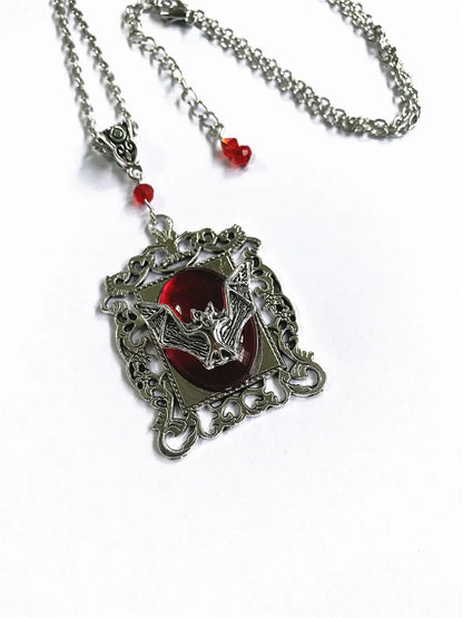 Goth Bat Cameo Pendant Necklace
