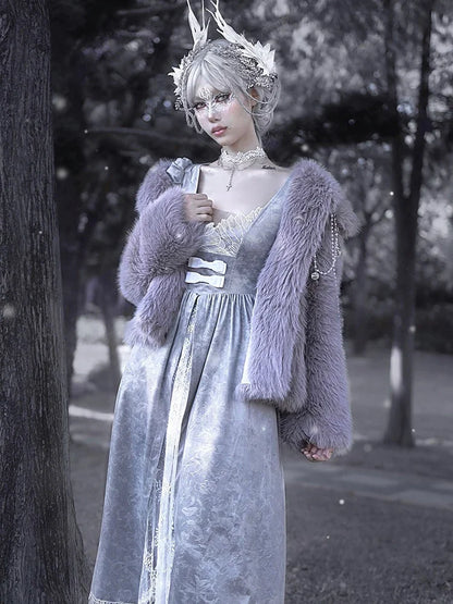 Pastel Goth Purple Faux Fur Coat