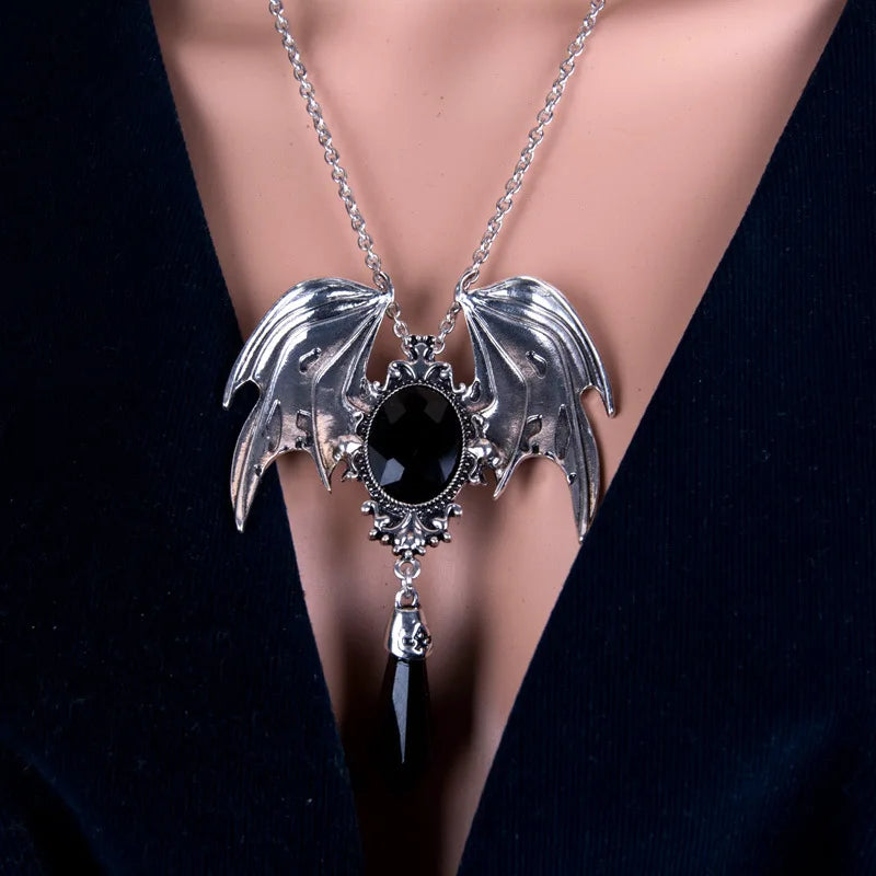 Goth Bat Wings Zircon Necklace
