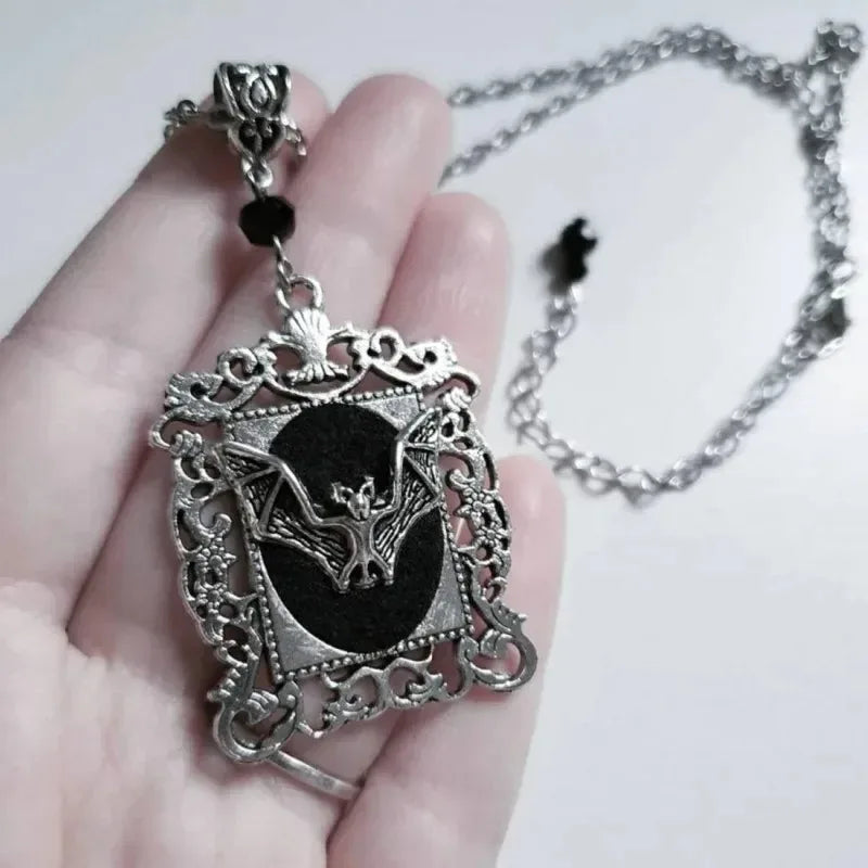 Goth Bat Cameo Pendant Necklace