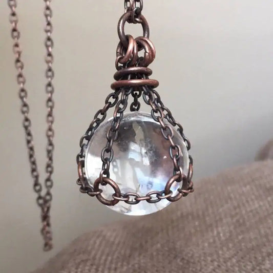 Clear Quartz Crystal Ball Necklace