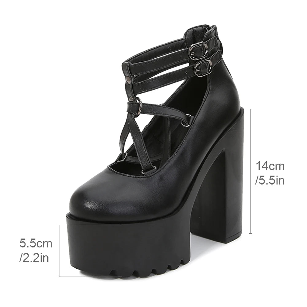 Pentagram Strap Design Platform Shoes