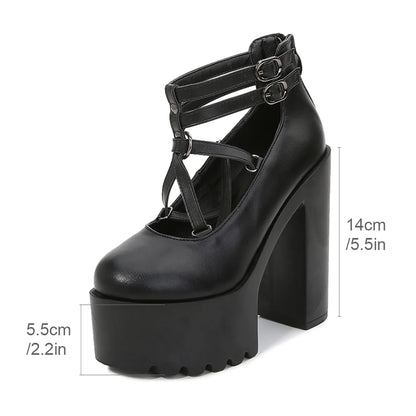 Pentagram Strap Design Platform Shoes