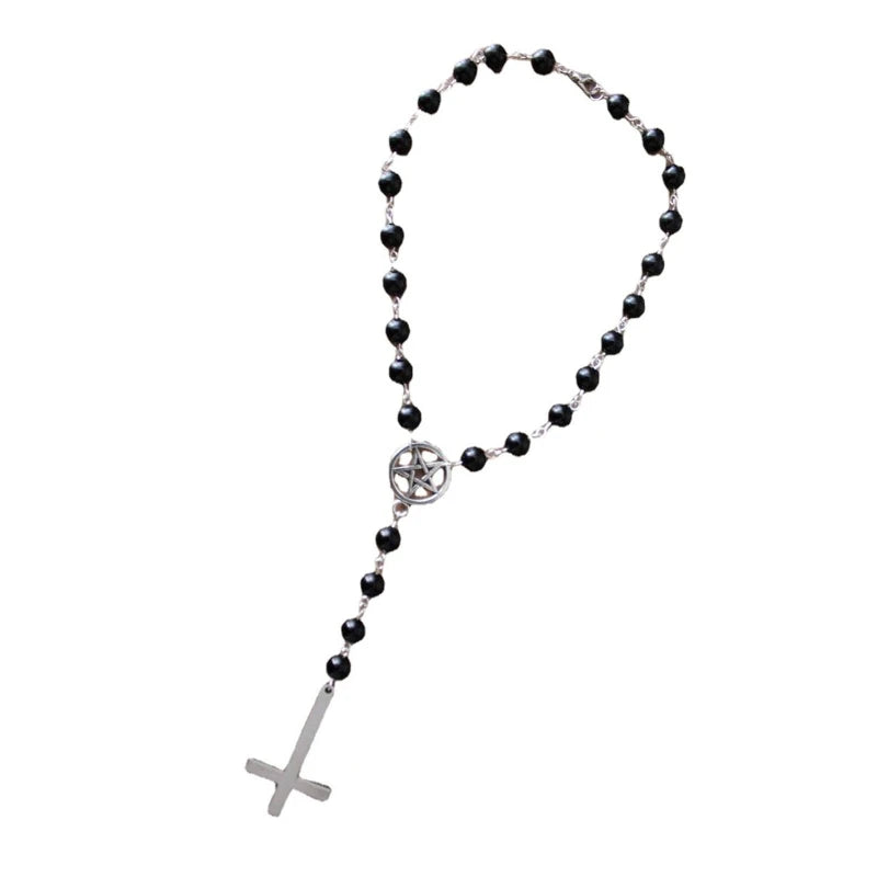Gothic Inverted Cross Pentagram Choker Rosary
