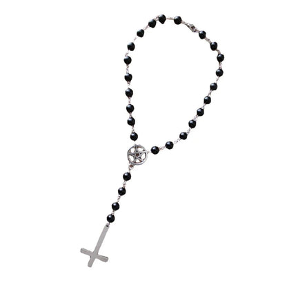 Gothic Inverted Cross Pentagram Choker Rosary