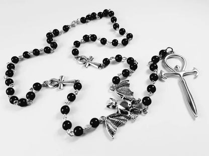 Ankh Bat Rosary Necklace