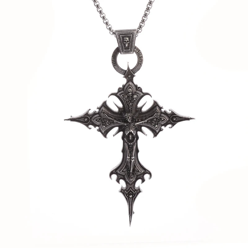 Gothic Cross with Skeleton Necklace