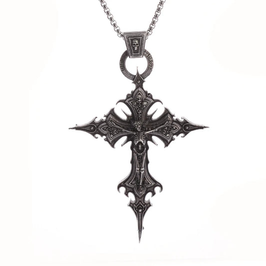 Gothic Cross with Skeleton Necklace
