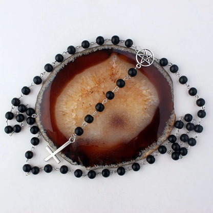Gothic Inverted Cross Pentagram Choker Rosary
