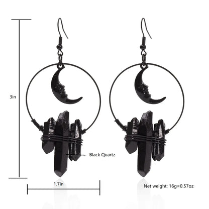 Crescent Moon Quartz Crystal Earrings