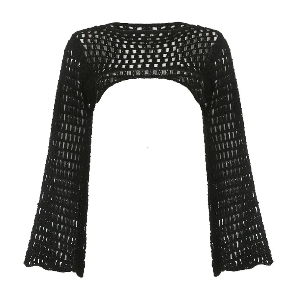 Crochet Fishnet Flare Sleeve Cover Up