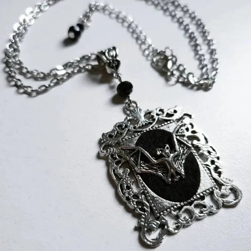 Goth Bat Cameo Pendant Necklace