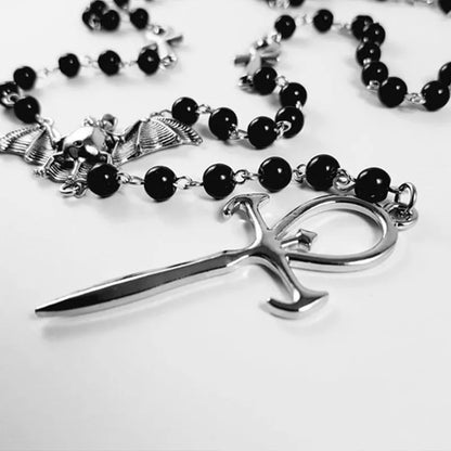 Ankh Bat Rosary Necklace