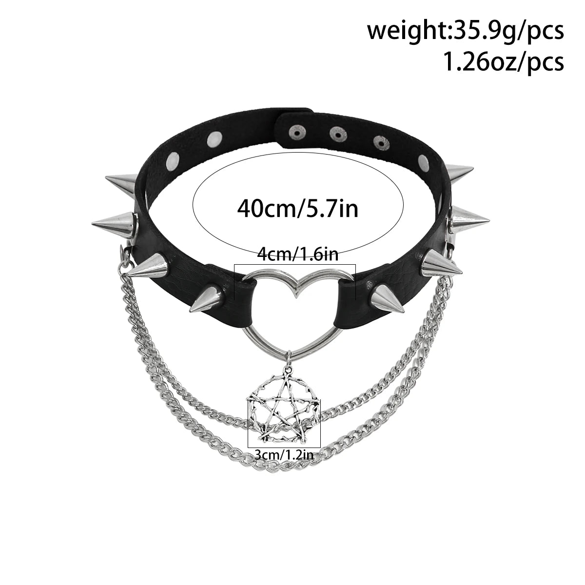Pentacle Chain Layer Spiked Goth Choker Necklace
