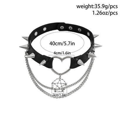 Pentacle Chain Layer Spiked Goth Choker Necklace