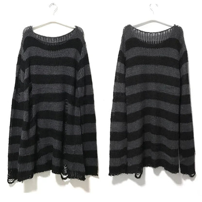 Punk Long Distressed Striped Sweater